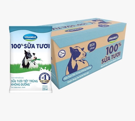 Sữa tươi Dinh dưỡng Vinamilk không đường bịch 220 ml Thùng  48 bịch